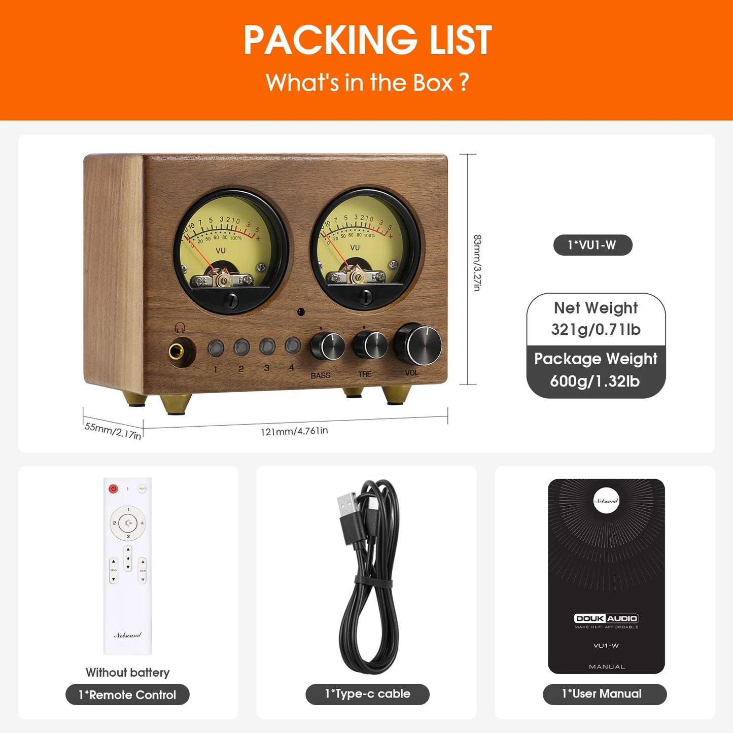 Nobsound VU1-W 4-IN-1-OUT Audio Selector 4-way Stere Switcher Home Preamp VU Meter with Remote Control
