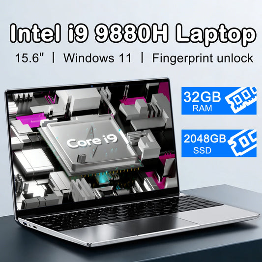 New 15.6 " Laptop Intel Core i9-9880H 32GB RAM 2TB SSD Ultra Slim Gaming Laptop 1920*1080 Windows 11 Office Study Home Use