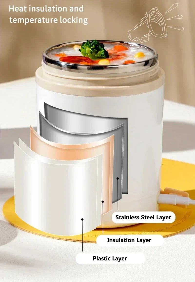 600ML USB Electric Heating Lunch Box Portable Picnic Milk Drink Food Heater Stainless Steel Food Warmer Container 5V 12V 24V