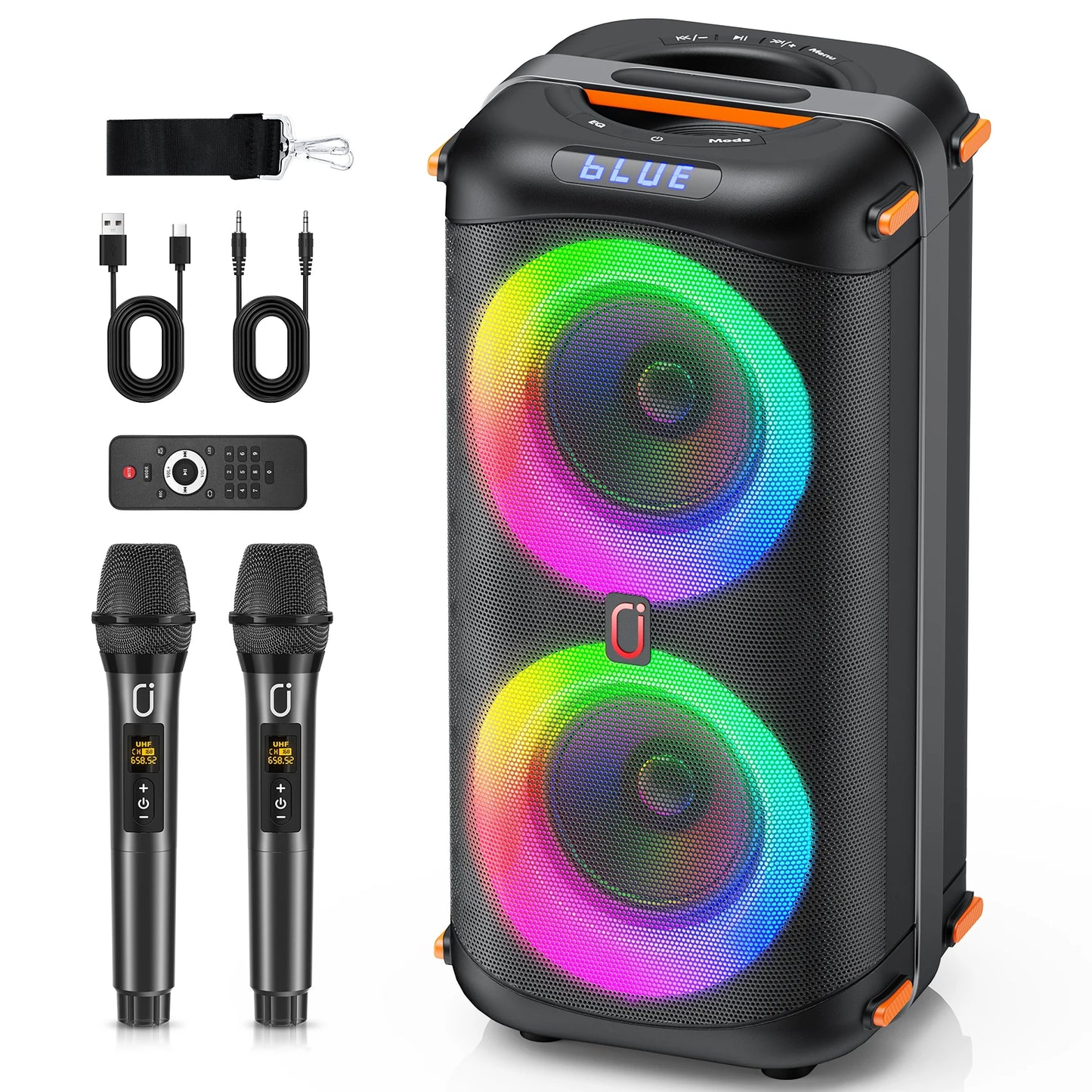 T27 Wireless Bluetooth Speaker, Karaoke Machine with 2 Microphone, Home Karaoke Party Speaker with Led Light