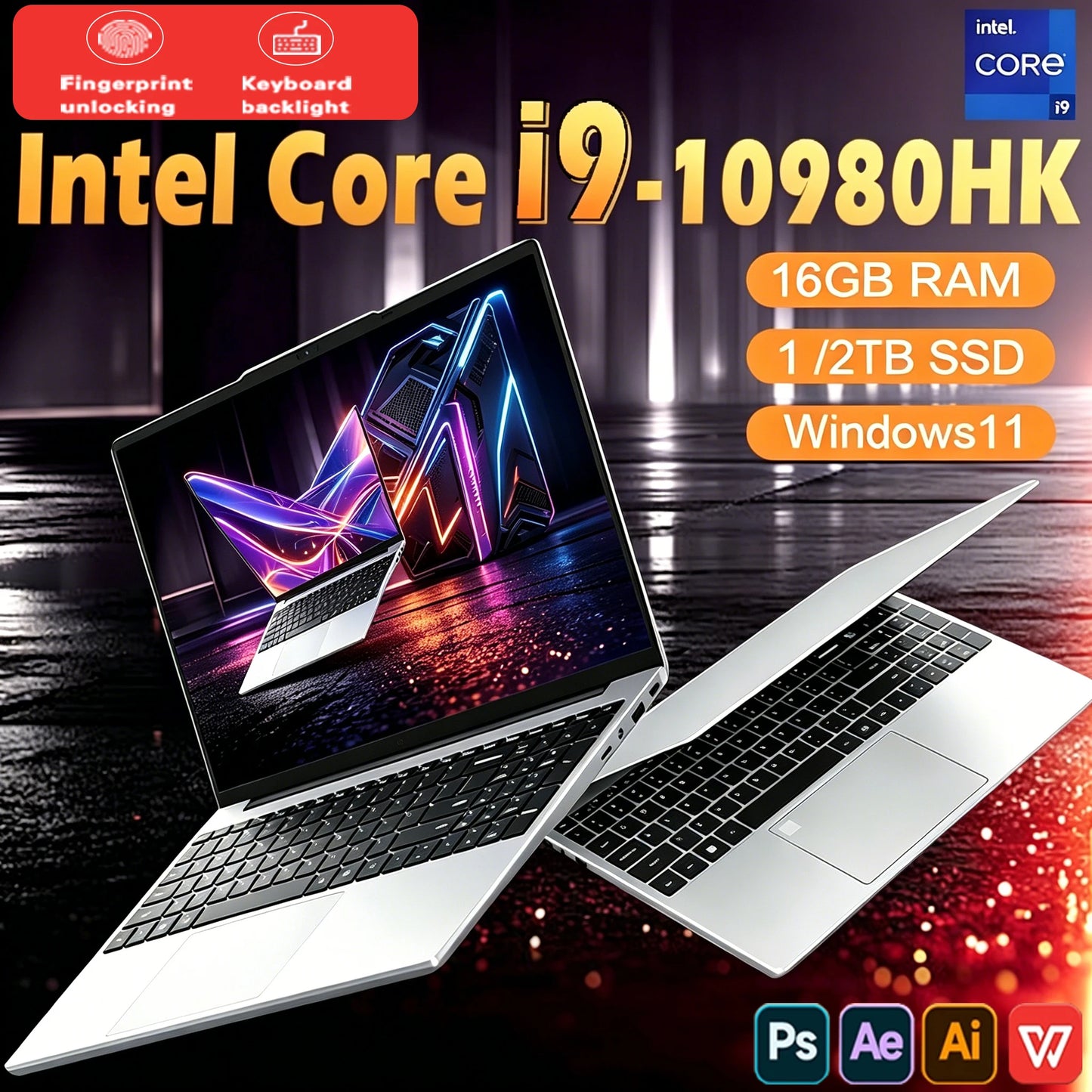 2026 Windows 11 Laptops 15.6 inch Laptop Fingerprint UnIock Intel Core i9-10980HK 16GB RAM 1TB 2TB SSD Backlight Gaming Notebook