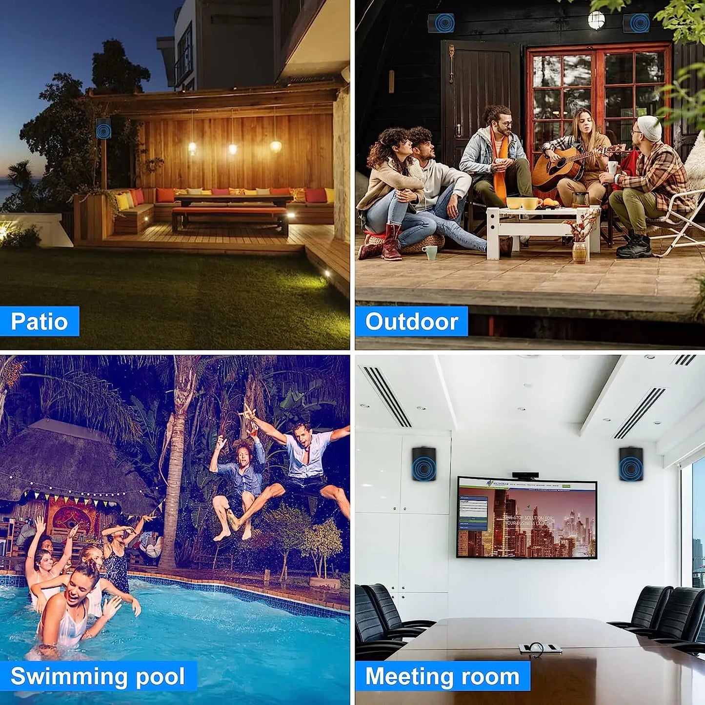 Herdio 5.25'' 300W Indoor Outdoor Waterproof Dual Speakers Home Theater Wall Mount System For Garage Basement living Room Black
