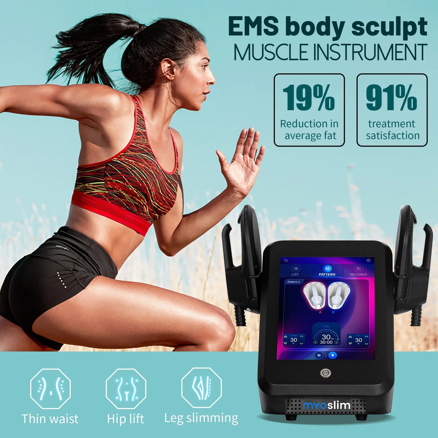 MYoslim 6500W 15Tesla Fat Removal Contouring Muscle Electric Stimulation Ems Body Sculpt Slimming Machine For Salon or Home Use