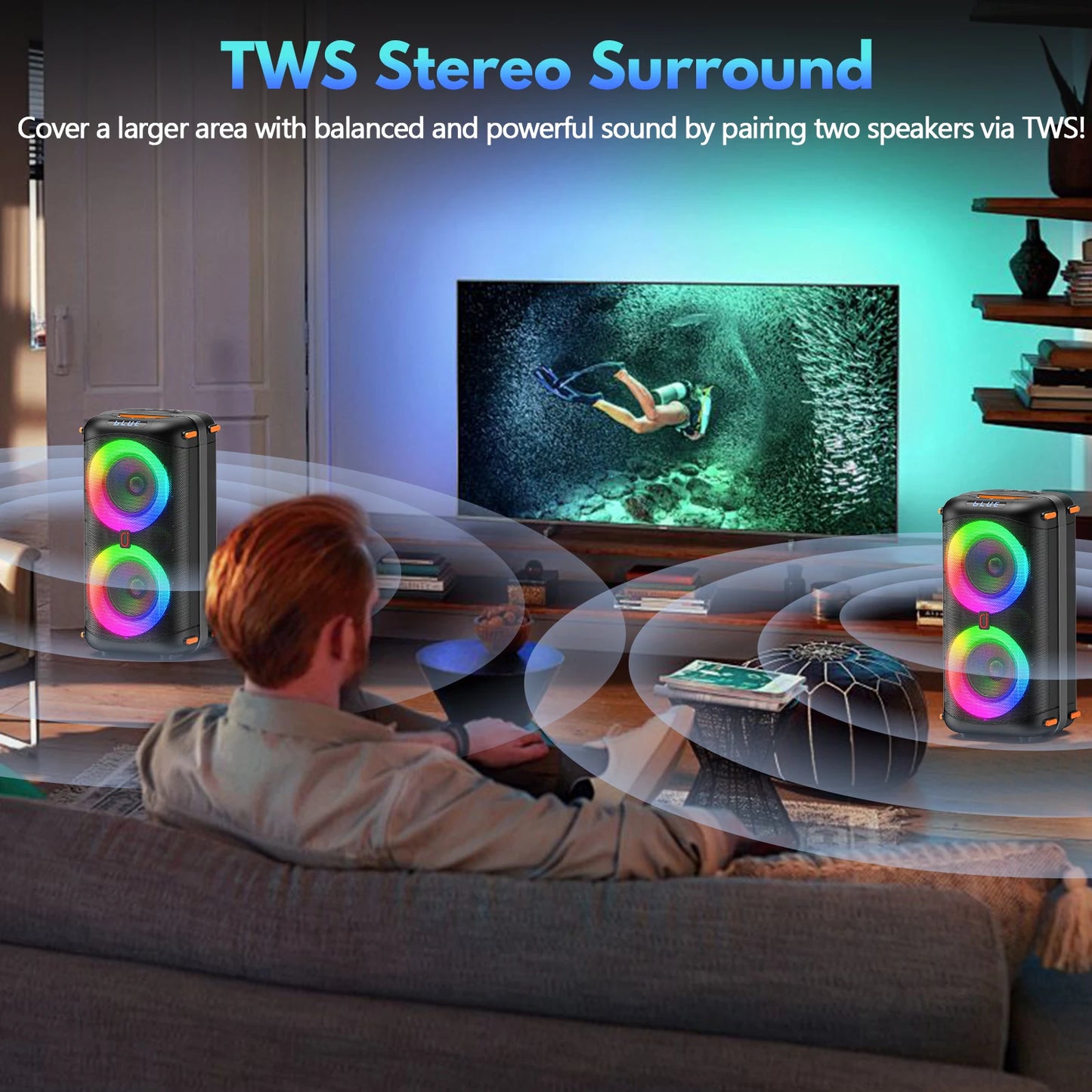 T27 Wireless Bluetooth Speaker, Karaoke Machine with 2 Microphone, Home Karaoke Party Speaker with Led Light