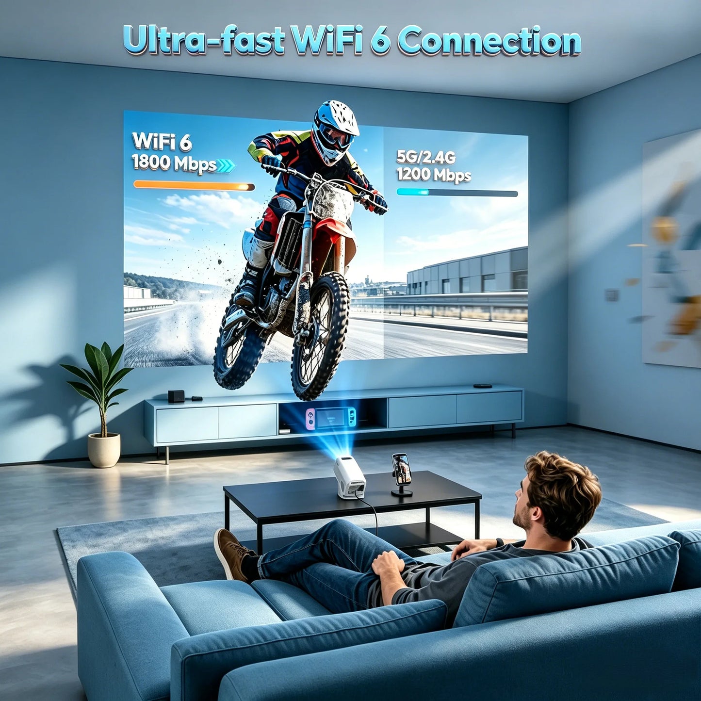 XGODY 4K 1080p LED Projector with 12000 Lumen Brightness, WiFi 6 Bluetooth 5.0 Portable Home Theater System for entertainment