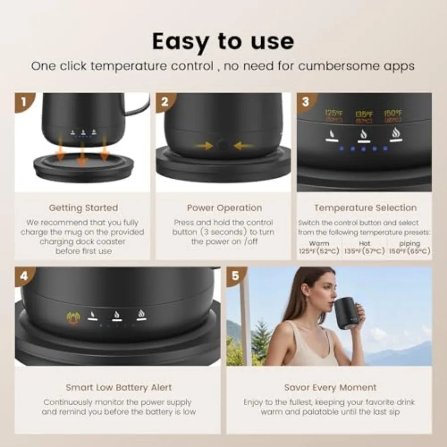 Smart Self Heating Coffee Mug14oz Temperature Control Coffee Mug Hot up to 150°F Rechargeable Heated Coffee Mug Up to 6H Batter