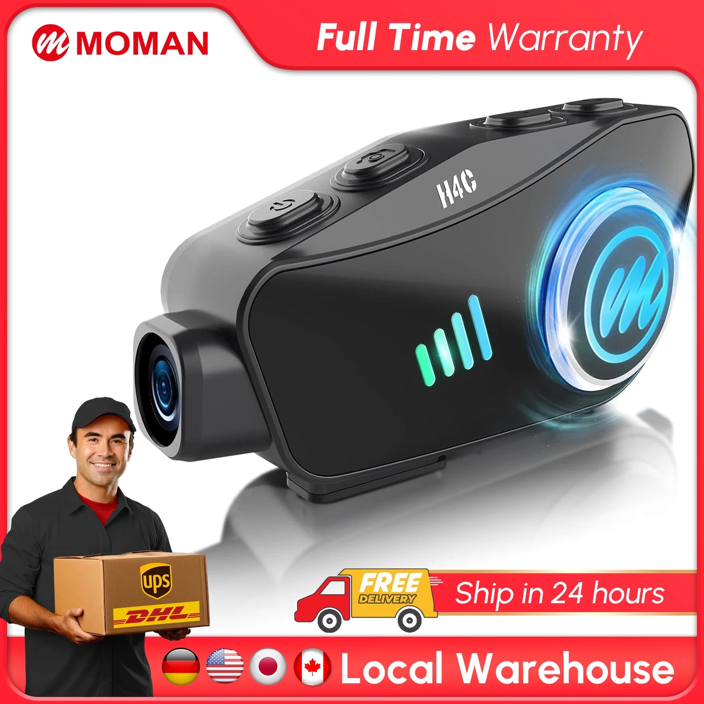 Moman H4C Motorcycle Helmet Headset with Camera H4C with 【1080P Camera】120° Wide Angle 360° Recording with 32G TF Card