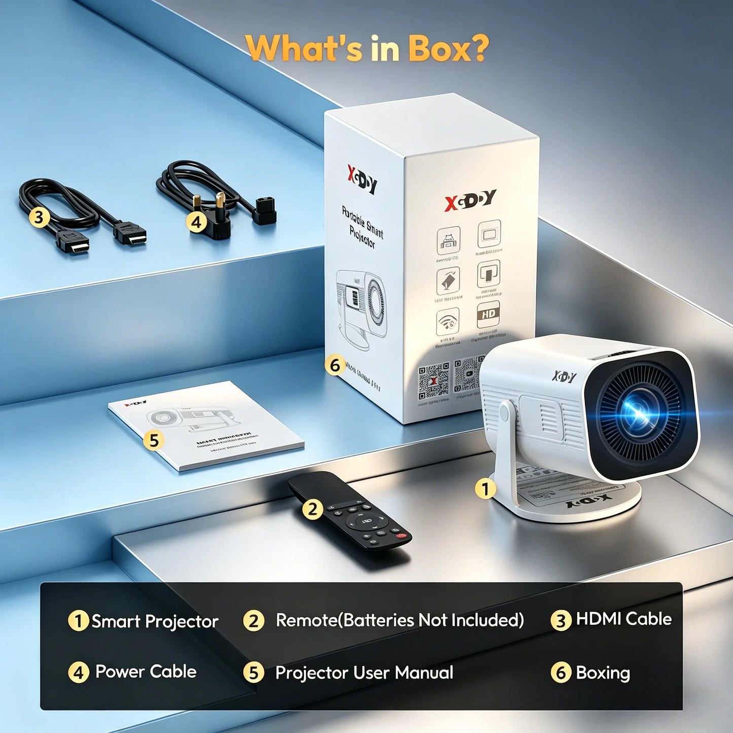 XGODY 4K 1080p LED Projector with 12000 Lumen Brightness, WiFi 6 Bluetooth 5.0 Portable Home Theater System for entertainment