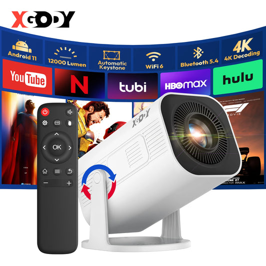 XGODY 4K 1080p LED Projector with 12000 Lumen Brightness, WiFi 6 Bluetooth 5.0 Portable Home Theater System for entertainment
